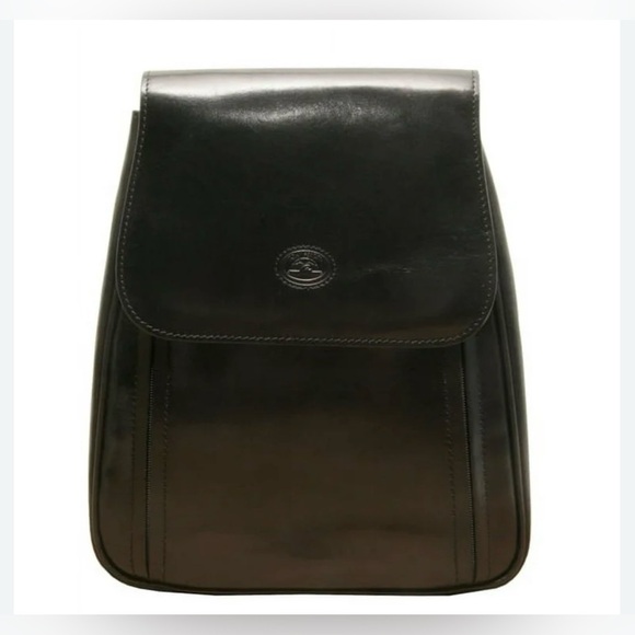TONY PEROTTI Women’s Italian Bull Leather Flap-Over Compact Black Backpack​​​​ - Picture 1 of 12